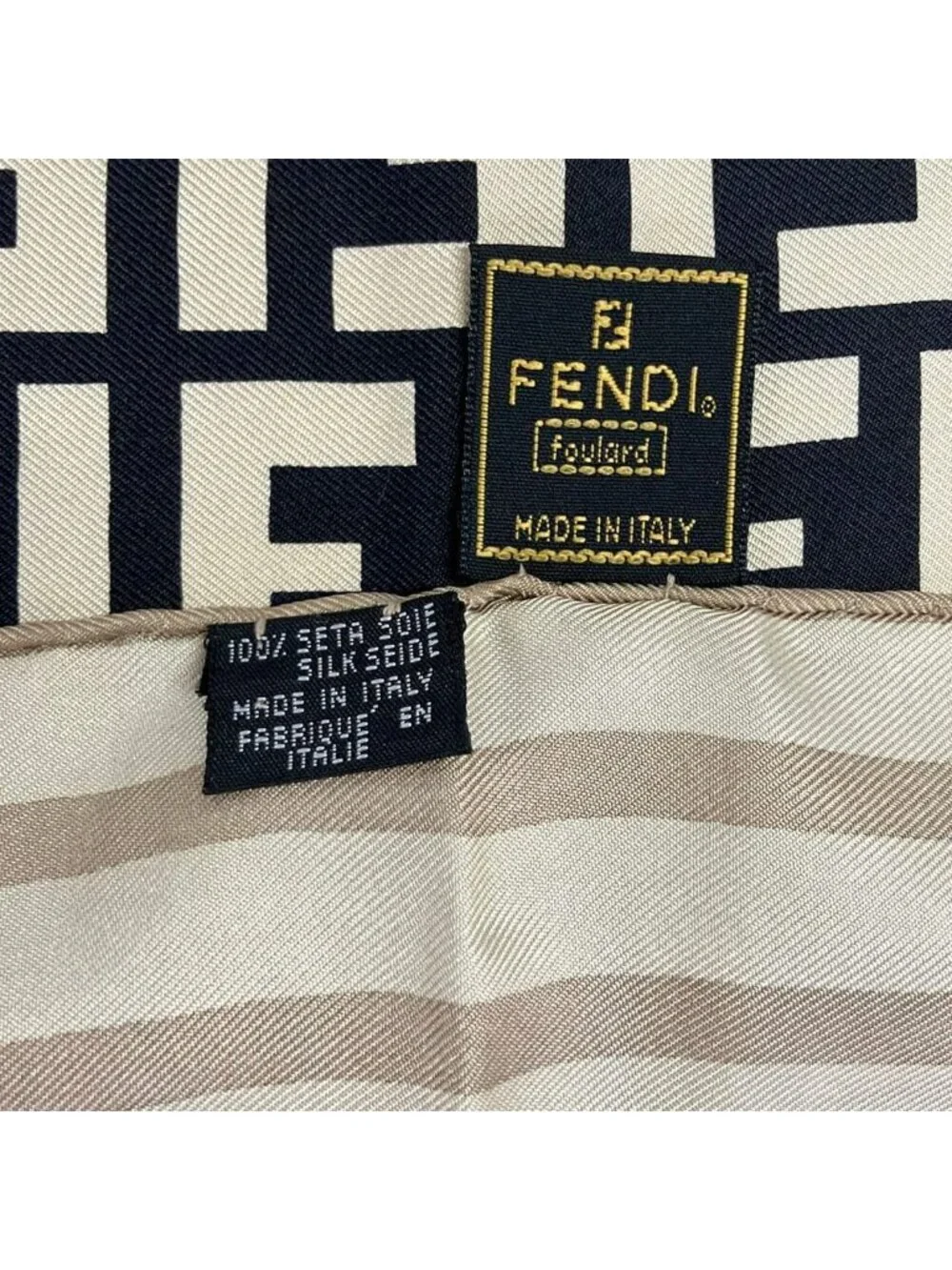 Fendi Scarf Ivory Black Gray Beige Zucca Pattern